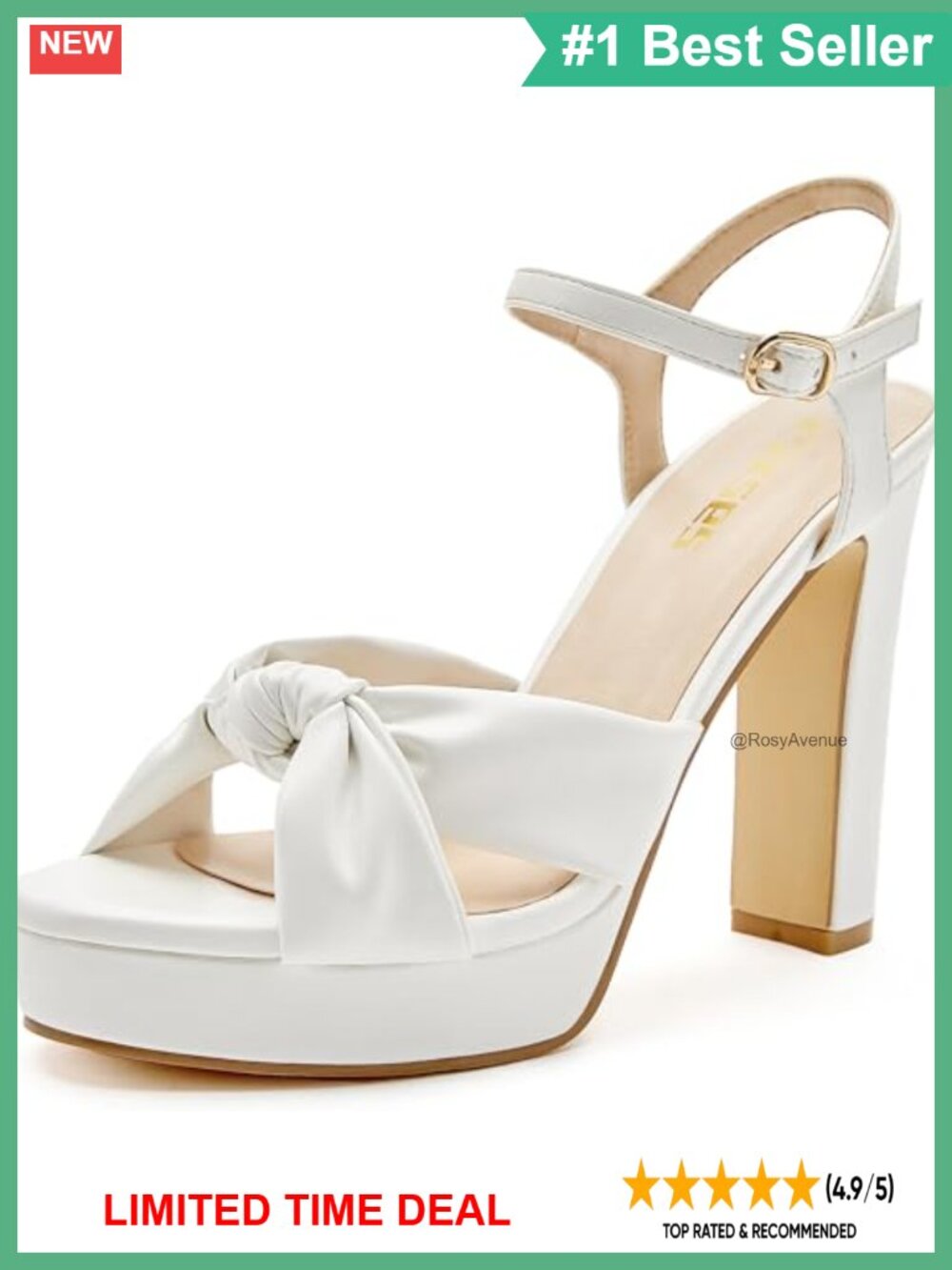 Women's Bow Knot Platform Heels Chunky Sandals Open Toe Adjustable Ankle Strap